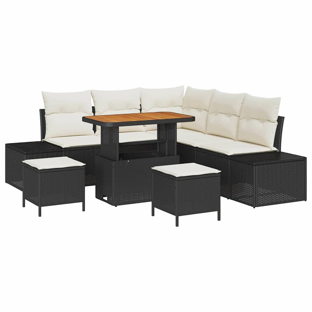 Gartensofa-set 8 stk. Schwarz Poly Rattan