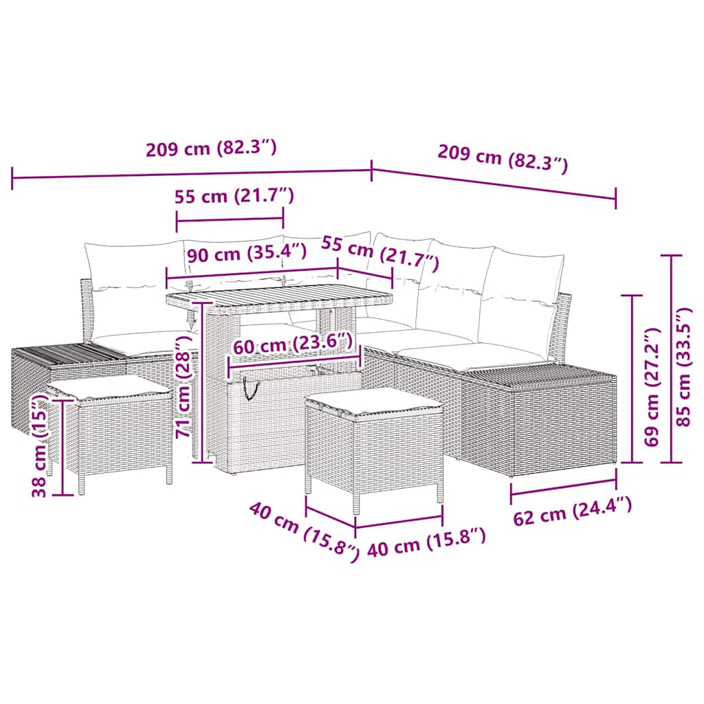 Gartensofa-set 8 stk. Schwarz Poly Rattan