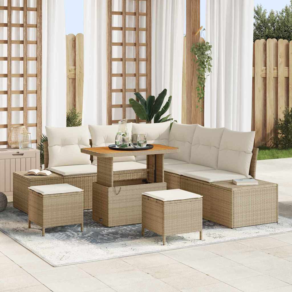 Gartensofa-set 8 stk. Beige Poly Rattan