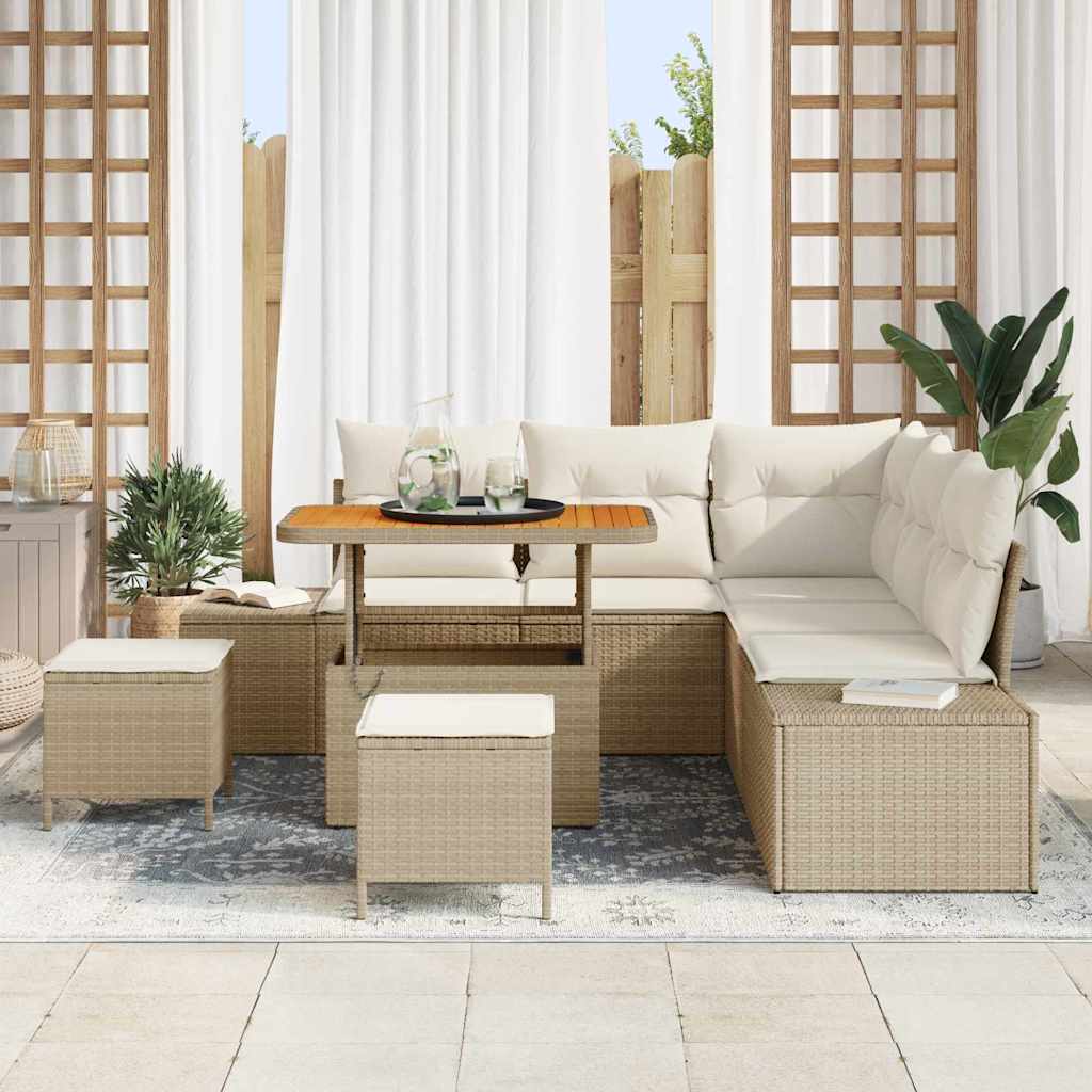 Gartensofa-set 8 stk. Beige Poly Rattan