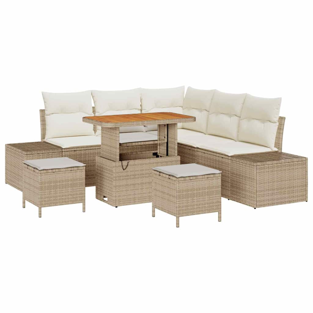 Gartensofa-set 8 stk. Beige Poly Rattan
