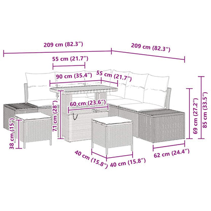 Gartensofa-set 8 stk. Beige Poly Rattan