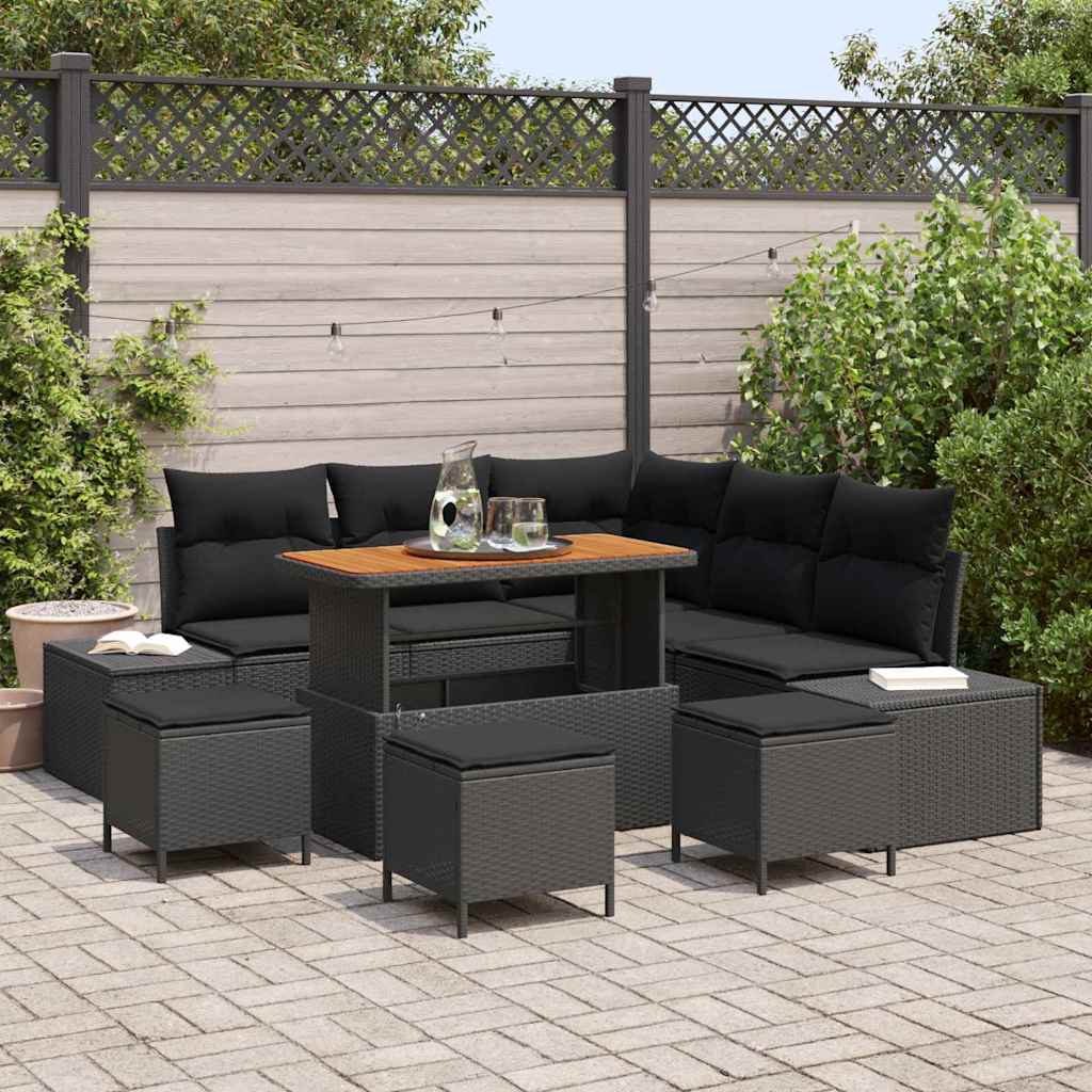 Gartensofa-set 9 stk. Schwarz Poly Rattan