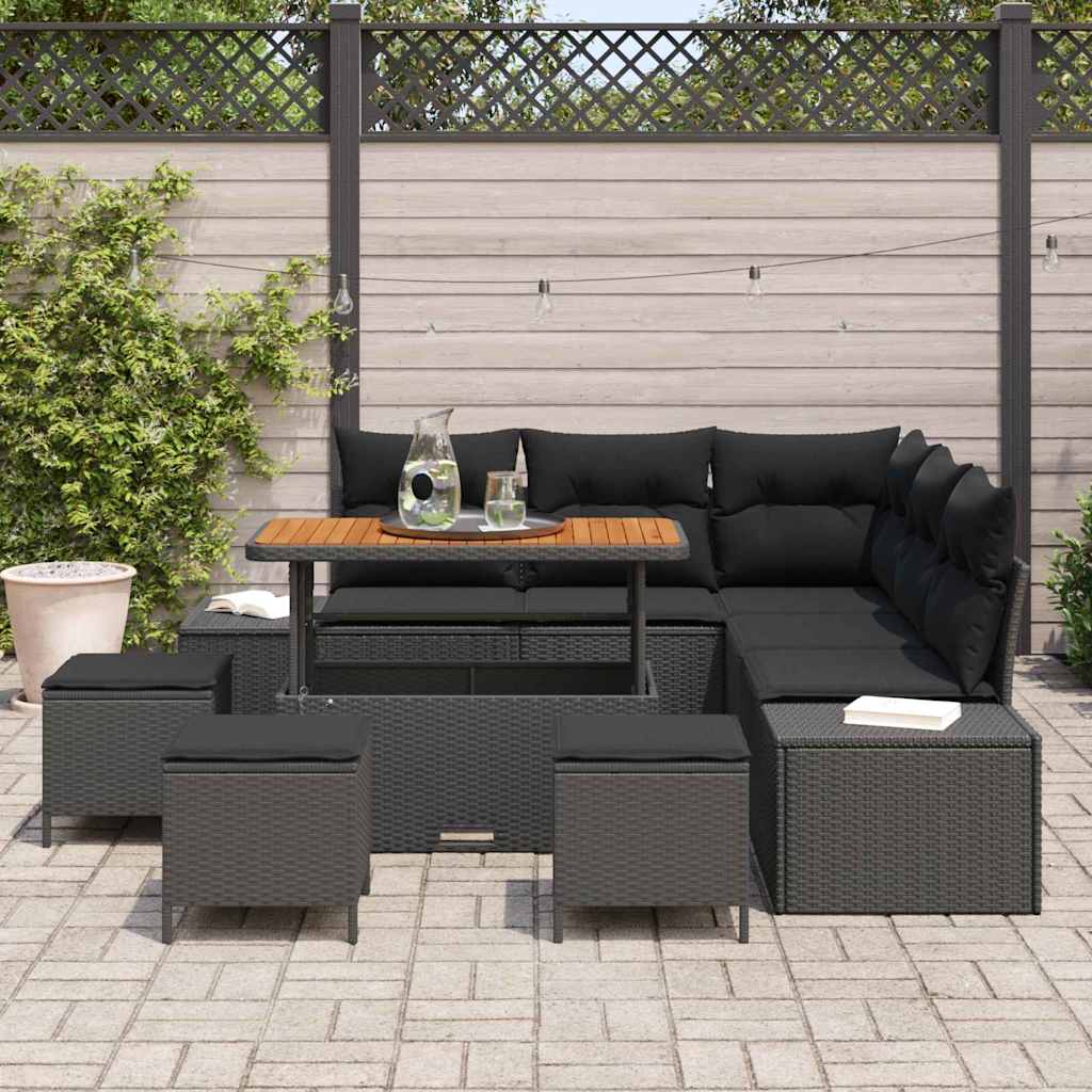 Gartensofa-set 9 stk. Schwarz Poly Rattan