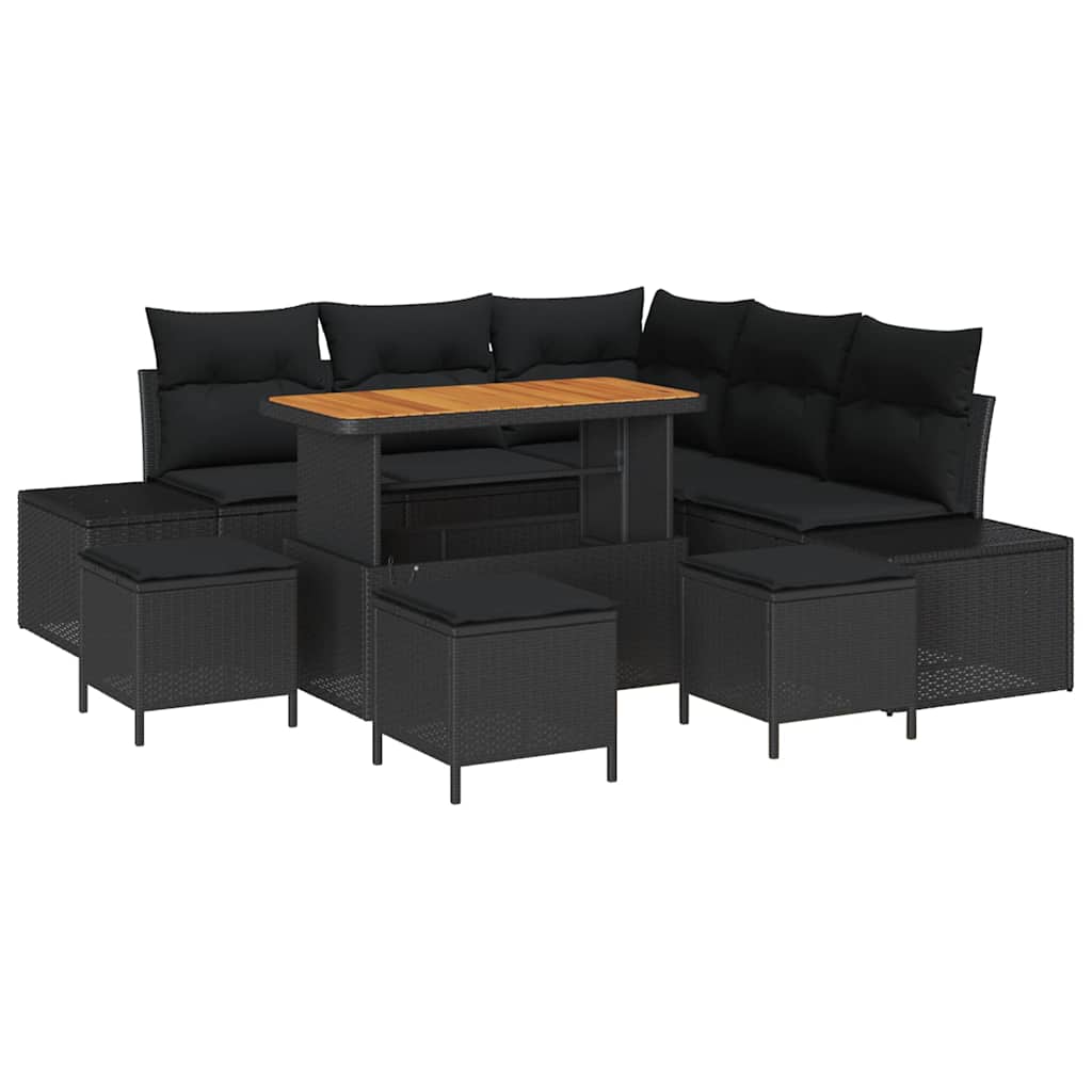 Gartensofa-set 9 stk. Schwarz Poly Rattan