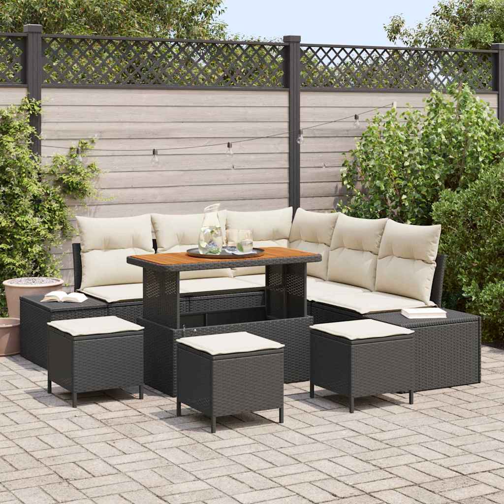 Gartensofa-set 9 stk. Schwarz Poly Rattan