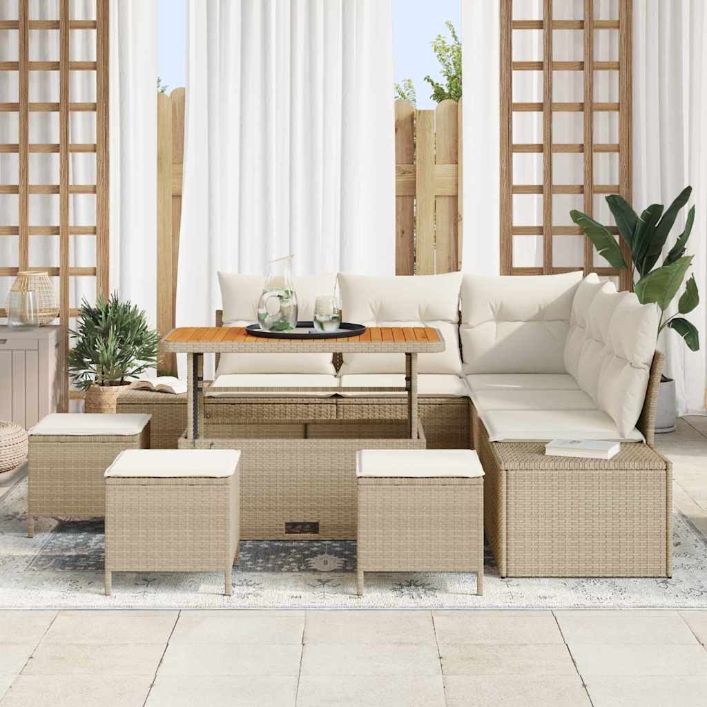 Gartensofa-set 9 stk. Beige Poly Rattan
