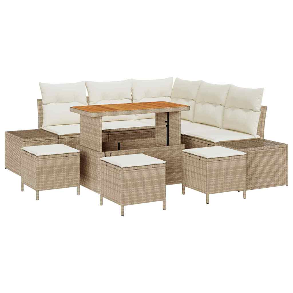 Gartensofa-set 9 stk. Beige Poly Rattan
