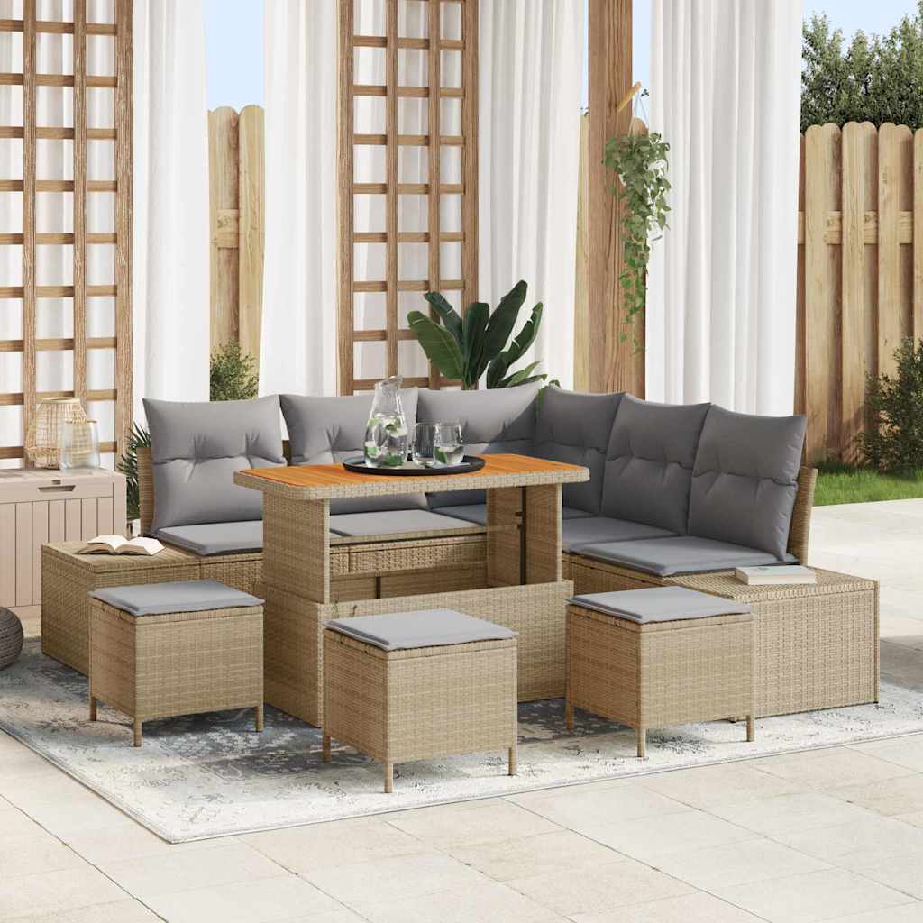Gartensofa-set 9 stk. Beige Poly Rattan