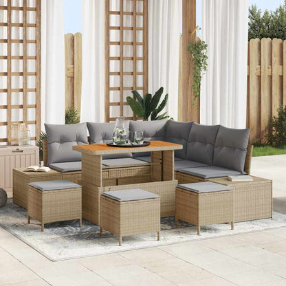 Gartensofa-set 9 stk. Beige Poly Rattan