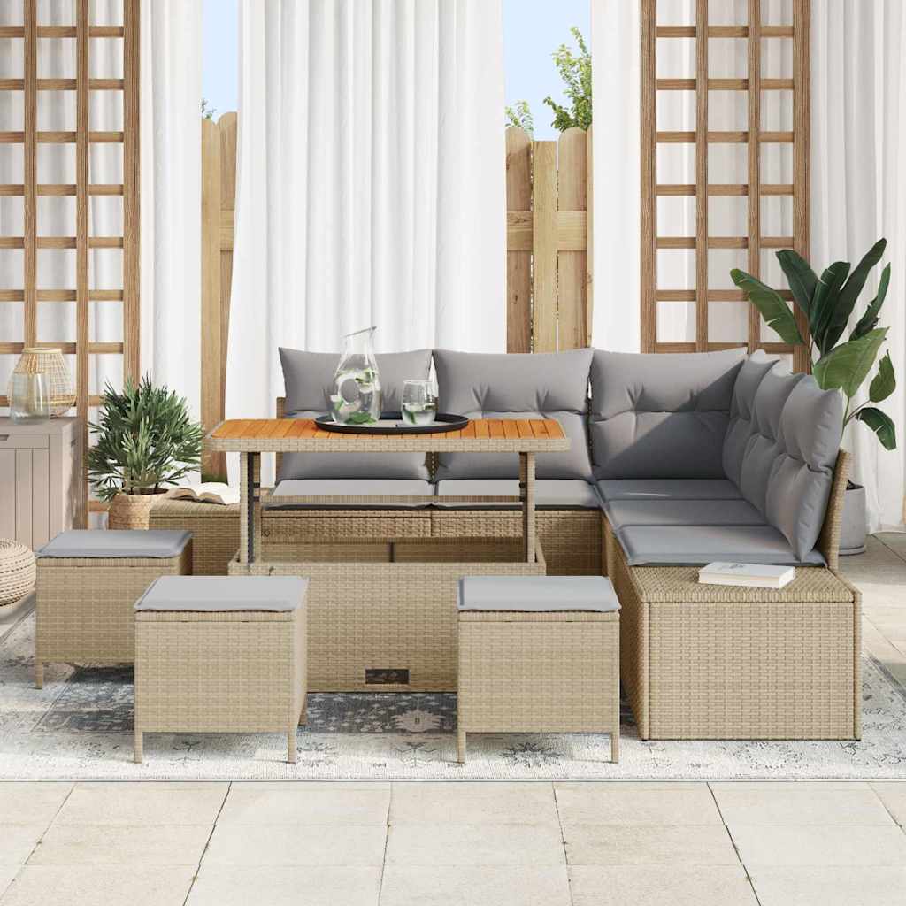 Gartensofa-set 9 stk. Beige Poly Rattan