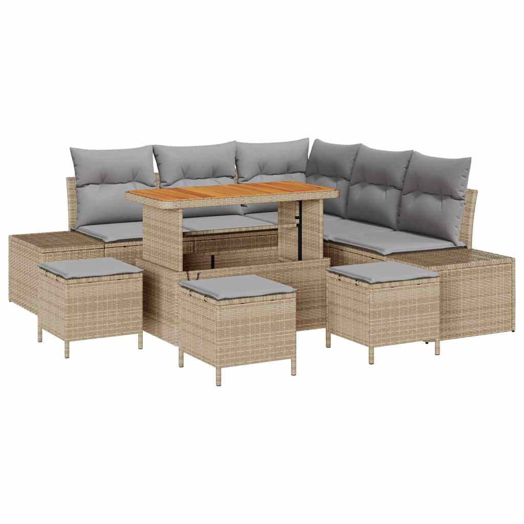 Gartensofa-set 9 stk. Beige Poly Rattan