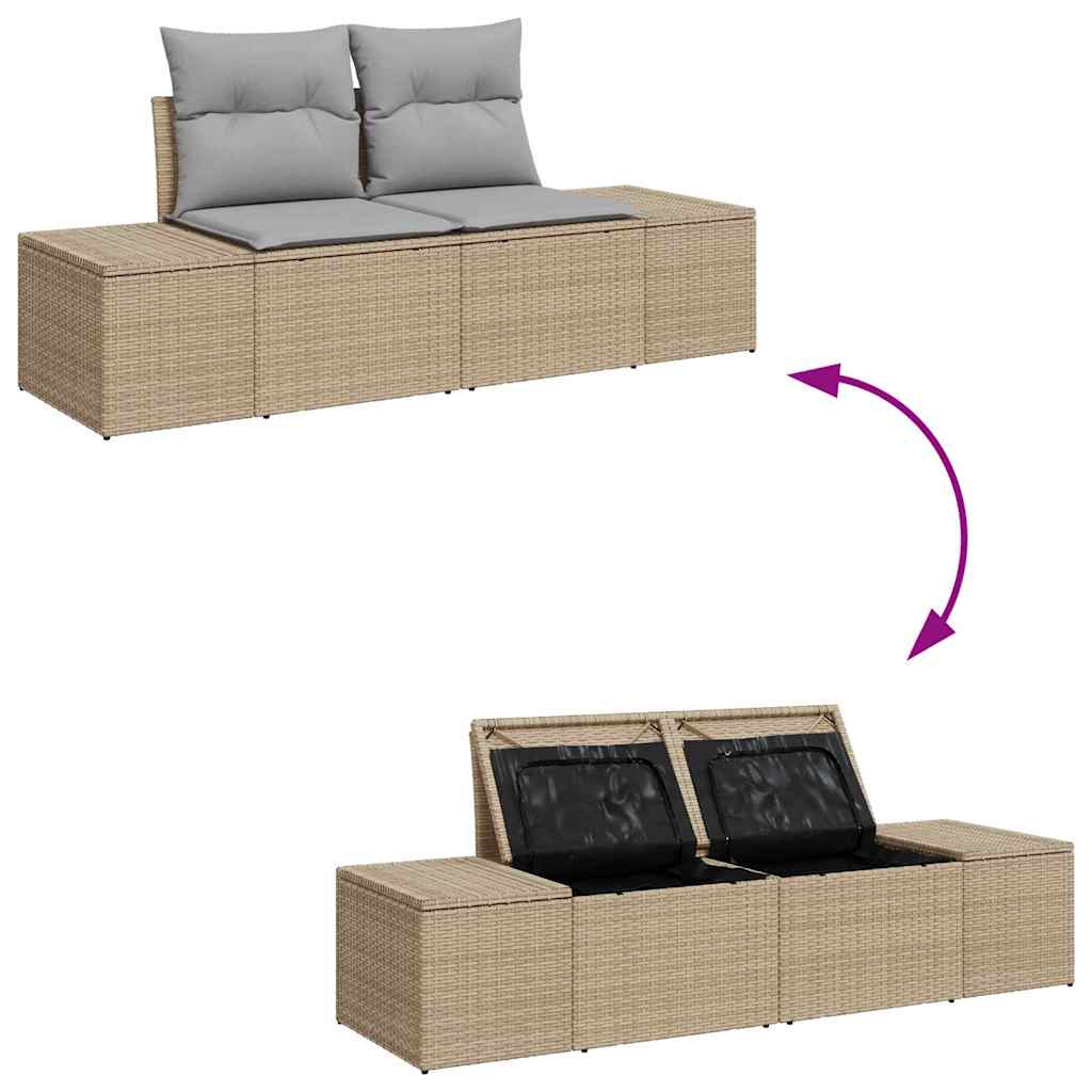 Gartensofa-set 9 stk. Beige Poly Rattan