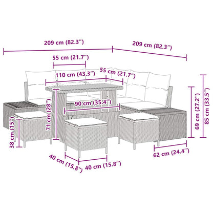 Gartensofa-set 9 stk. Beige Poly Rattan