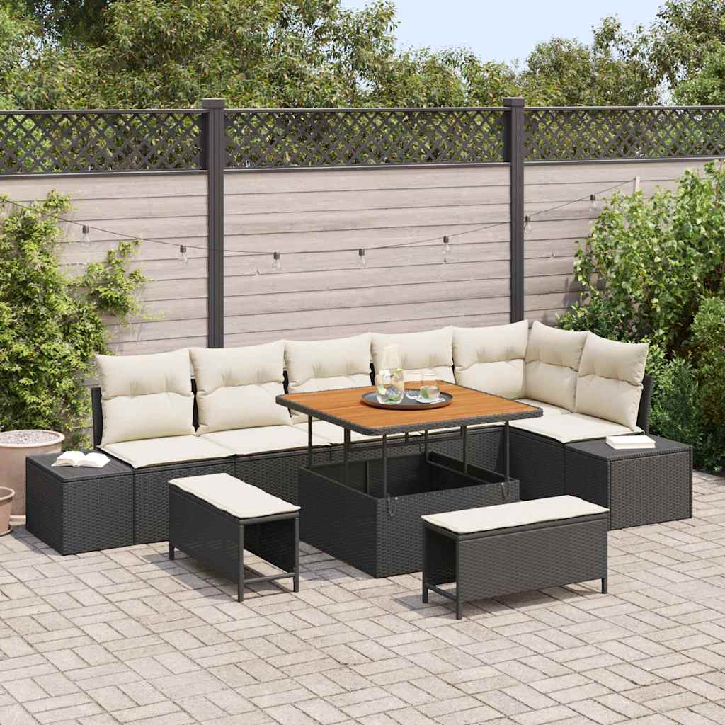 Gartensofa-set 9 stk. 8-Sitzanzahl Schwarz Poly Rattan
