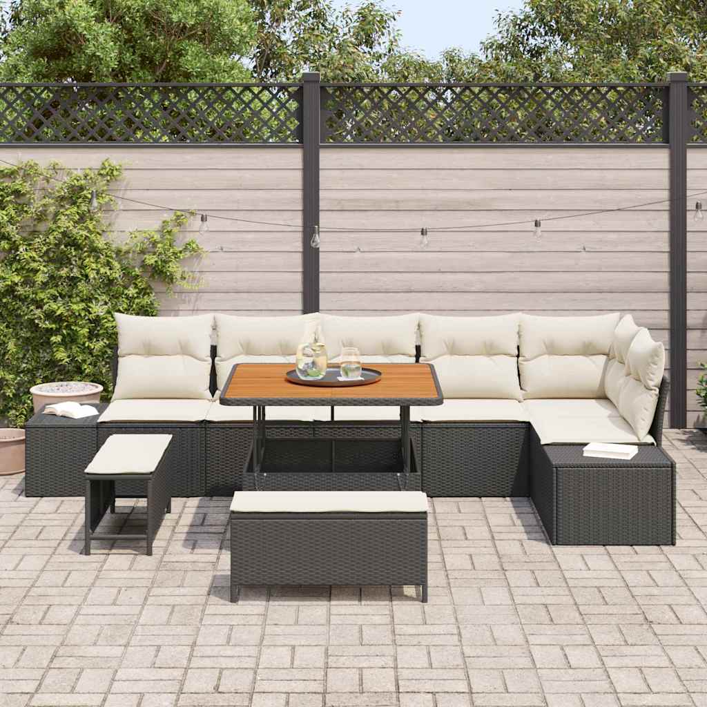 Gartensofa-set 9 stk. 8-Sitzanzahl Schwarz Poly Rattan