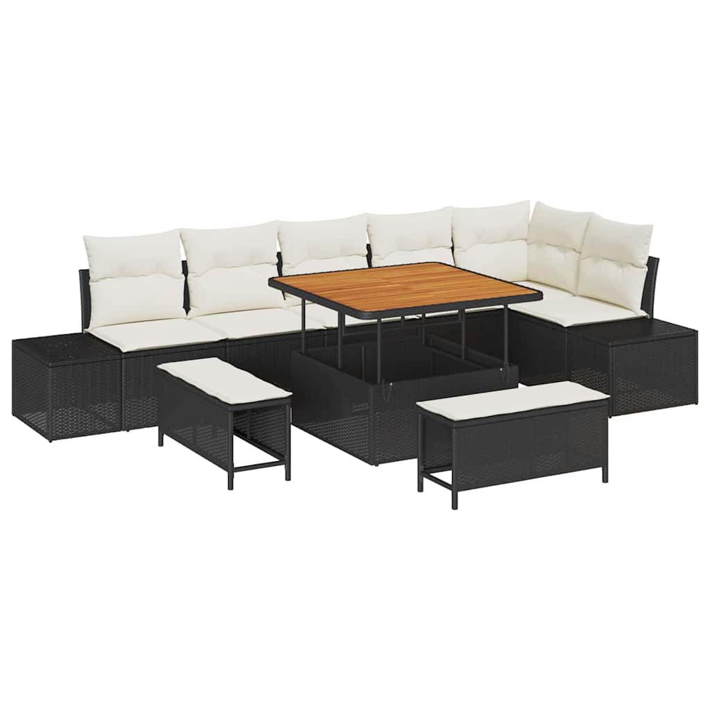 Gartensofa-set 9 stk. 8-Sitzanzahl Schwarz Poly Rattan