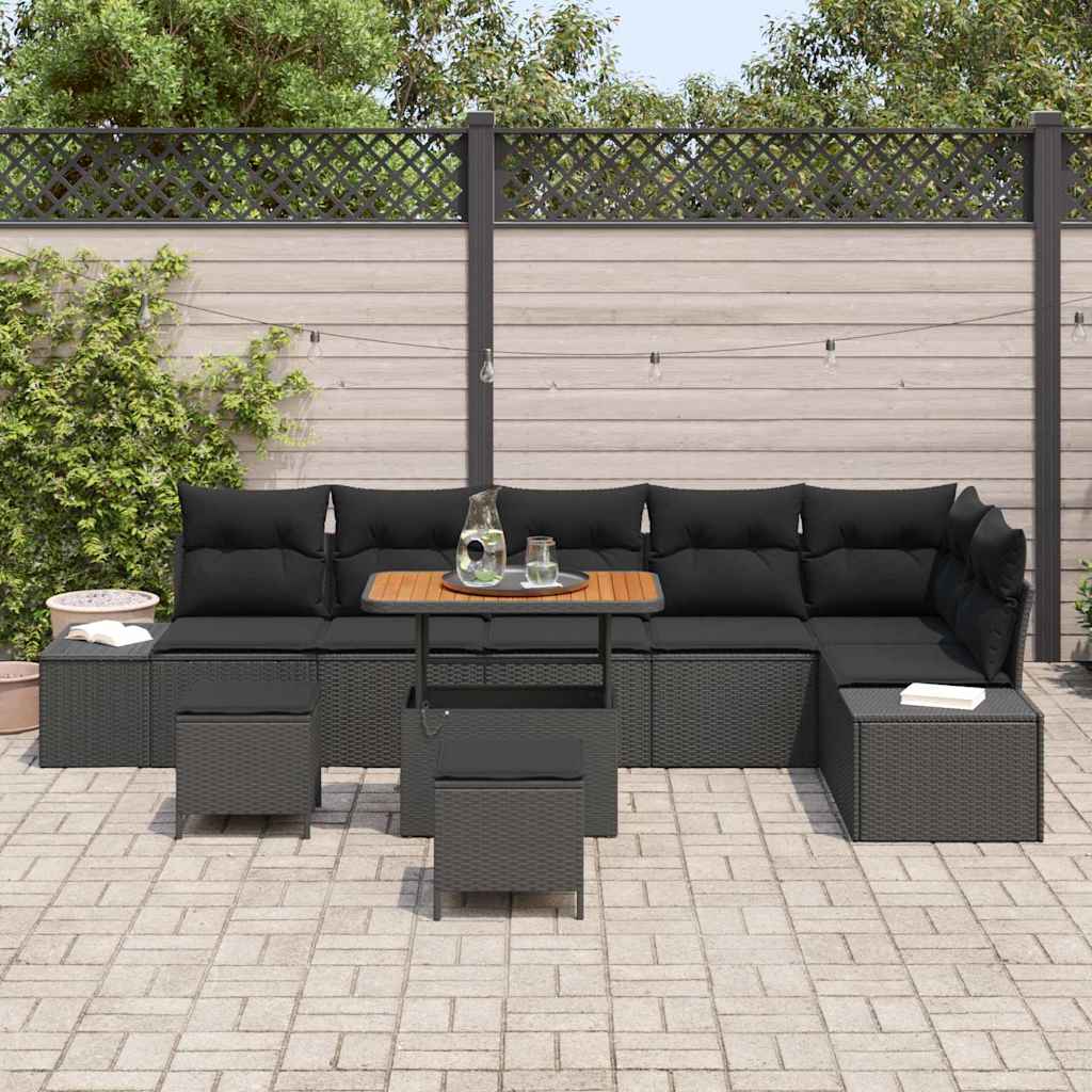 Gartensofa-set 9 stk. 8-Sitzanzahl Schwarz Poly Rattan