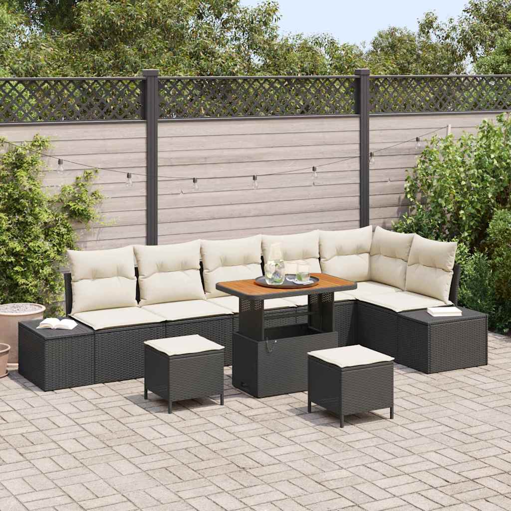 Gartensofa-set 9 stk. 8-Sitzanzahl Schwarz Poly Rattan
