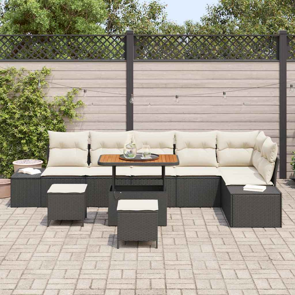 Gartensofa-set 9 stk. 8-Sitzanzahl Schwarz Poly Rattan