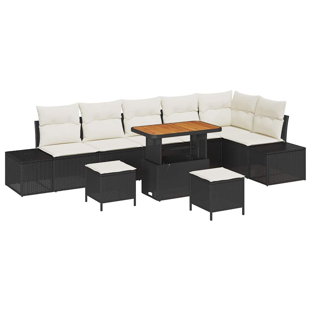 Gartensofa-set 9 stk. 8-Sitzanzahl Schwarz Poly Rattan