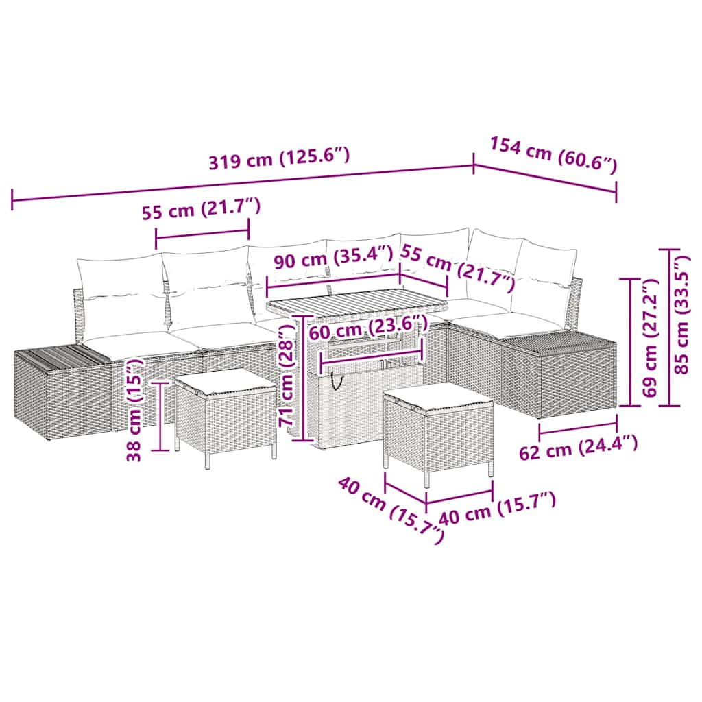 Gartensofa-set 9 stk. 8-Sitzanzahl Schwarz Poly Rattan
