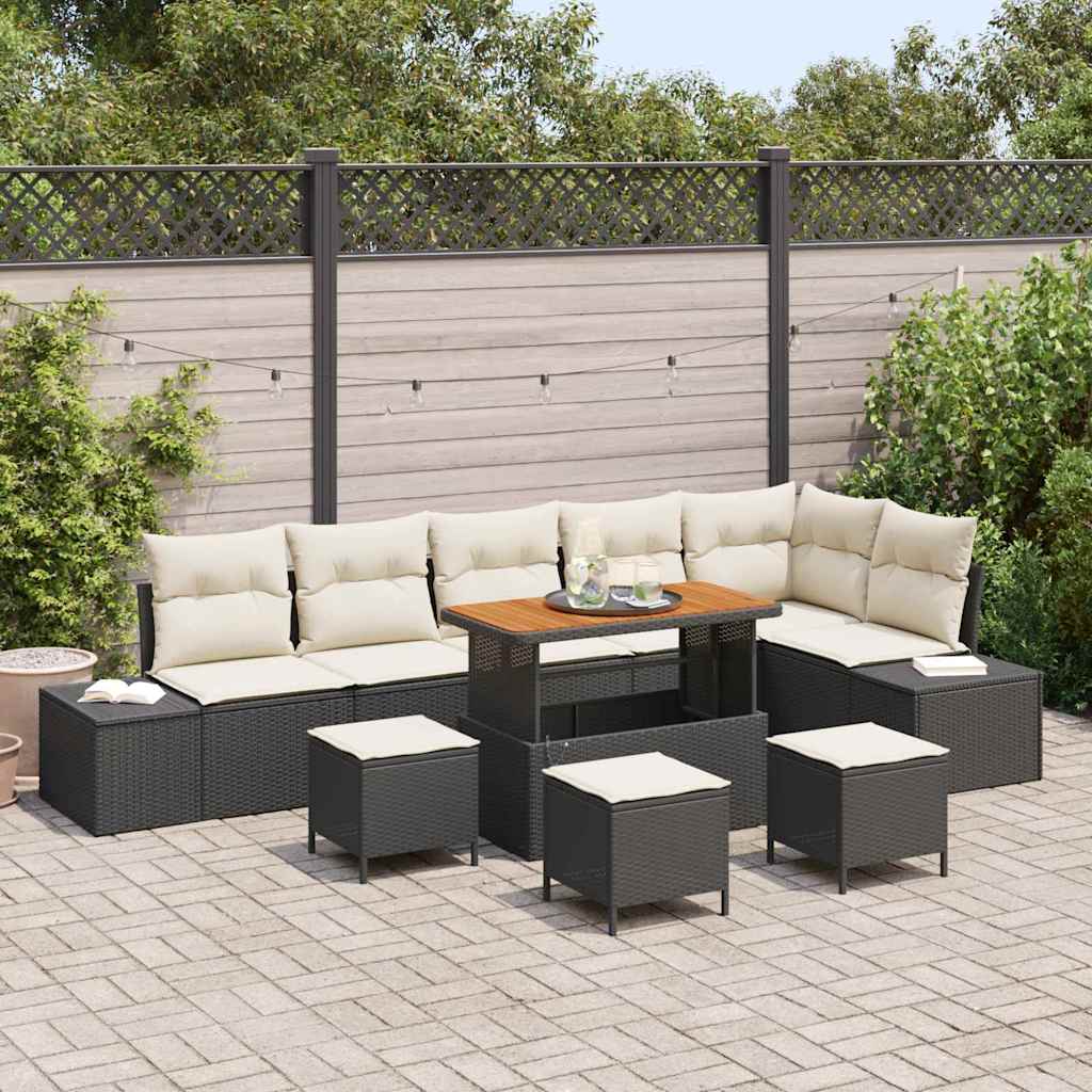 Gartensofa-set 10 stk. 9-Sitzanzahl Schwarz Poly Rattan