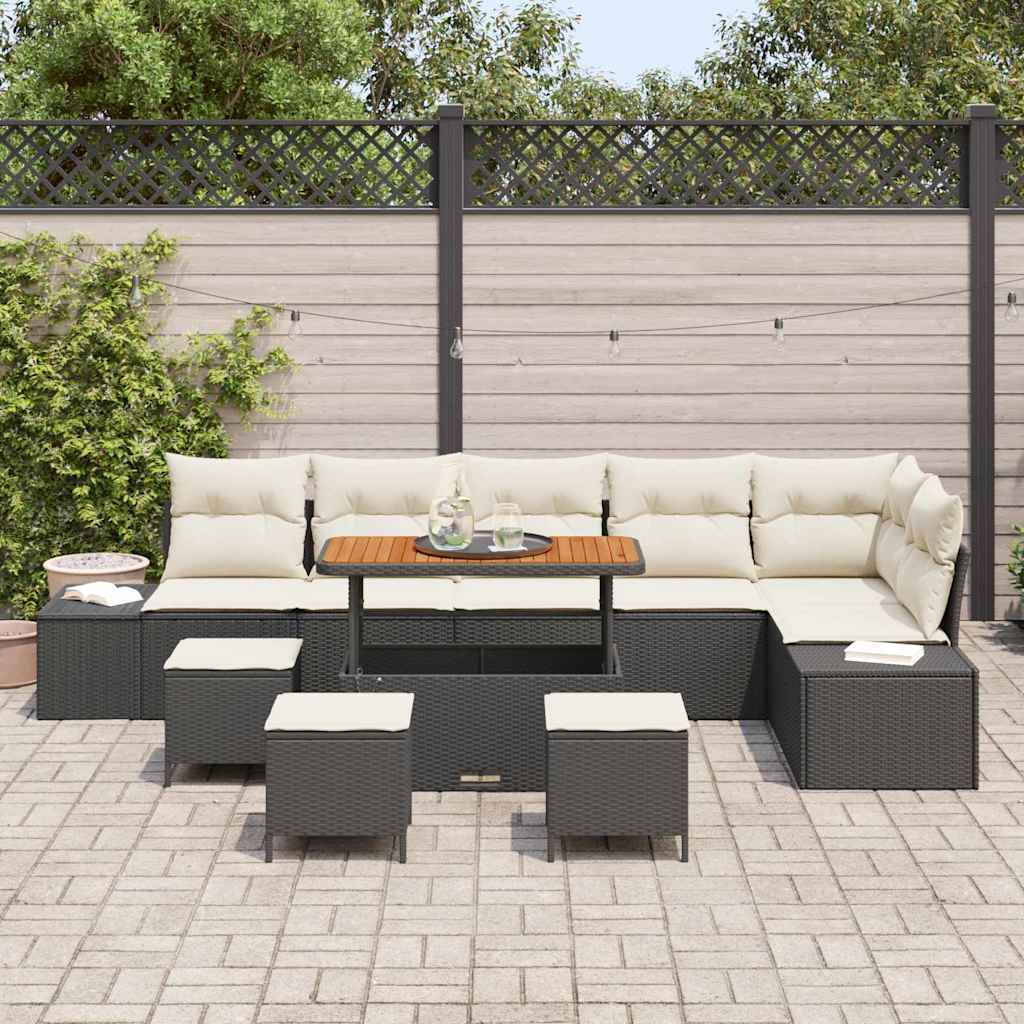Gartensofa-set 10 stk. 9-Sitzanzahl Schwarz Poly Rattan