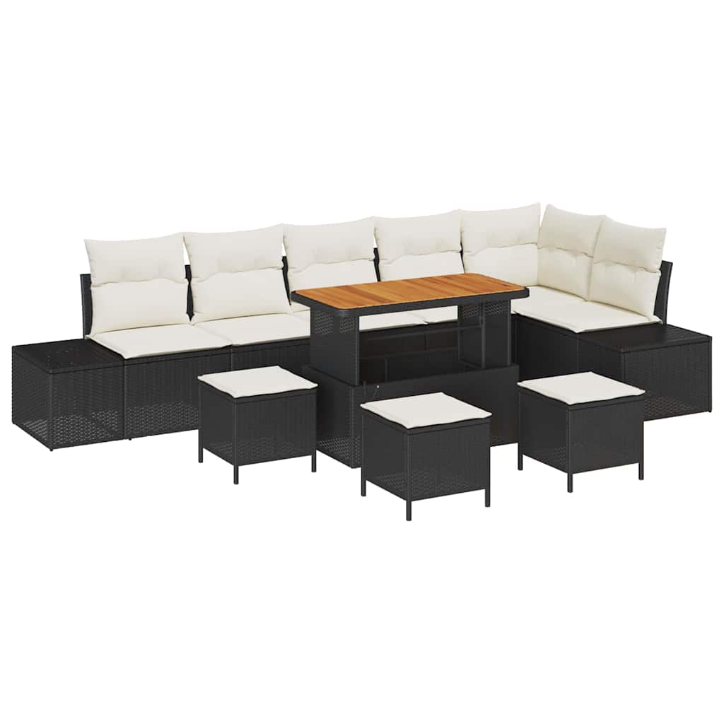 Gartensofa-set 10 stk. 9-Sitzanzahl Schwarz Poly Rattan