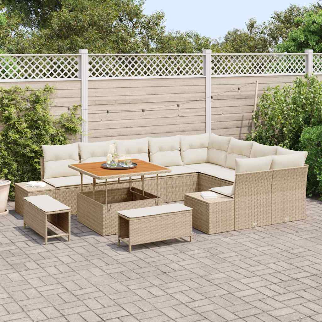 Gartensofa-set 12 Stk. 11-Sitzanzahl Beige Poly Rattan
