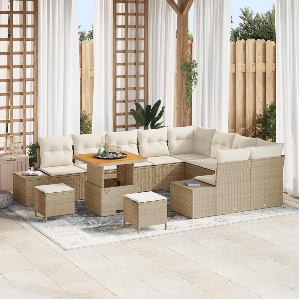 Gartensofa-set 12 Stk. 11-Sitzanzahl Beige Poly Rattan