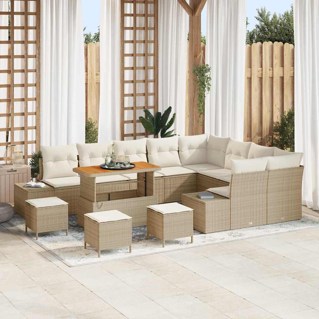 Gartensofa-set 13 Stk. 12-Sitzanzahl Beige Poly Rattan