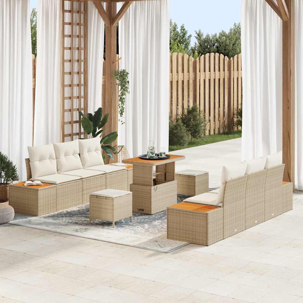 Gartensofa-set 9 Stk. 8-Sitzanzahl Beige Poly Rattan