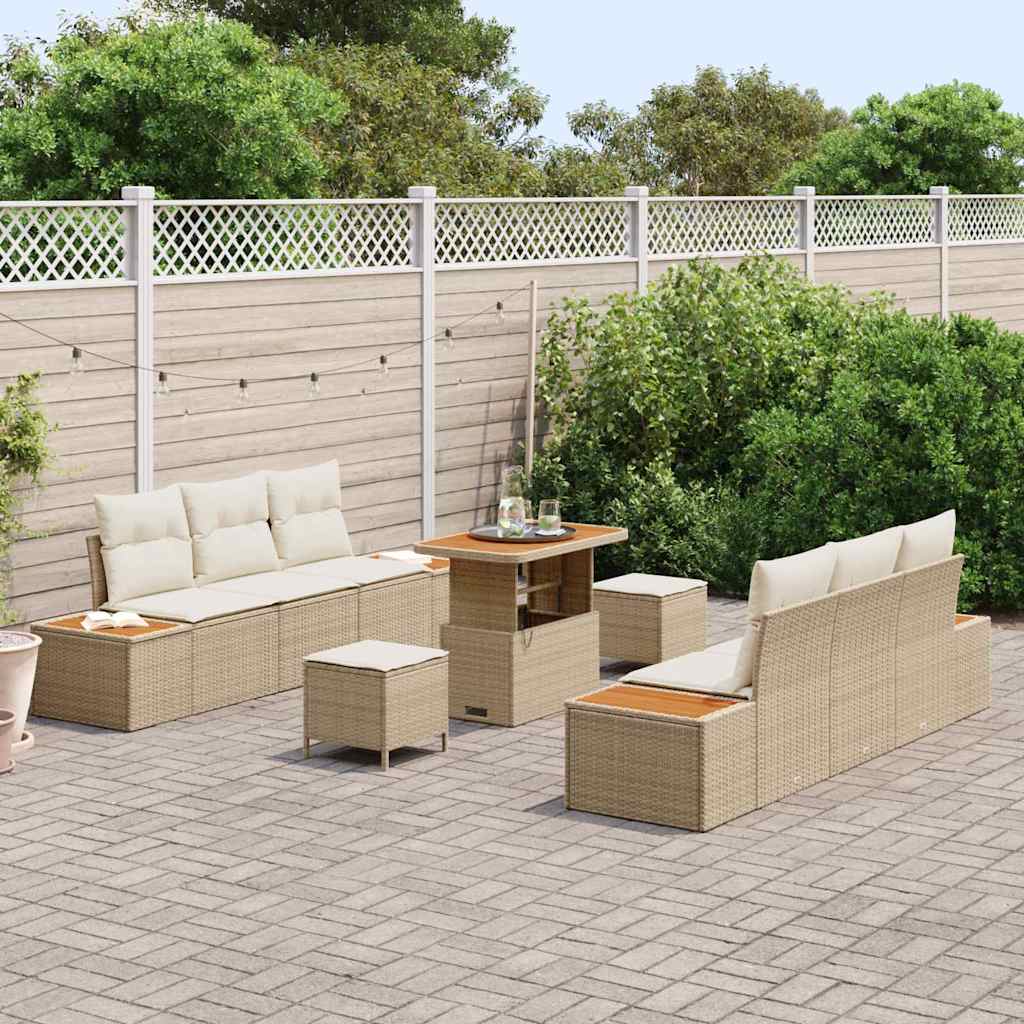 Gartensofa-set 9 Stk. 8-Sitzanzahl Beige Poly Rattan