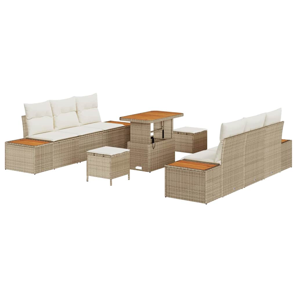 Gartensofa-set 9 Stk. 8-Sitzanzahl Beige Poly Rattan