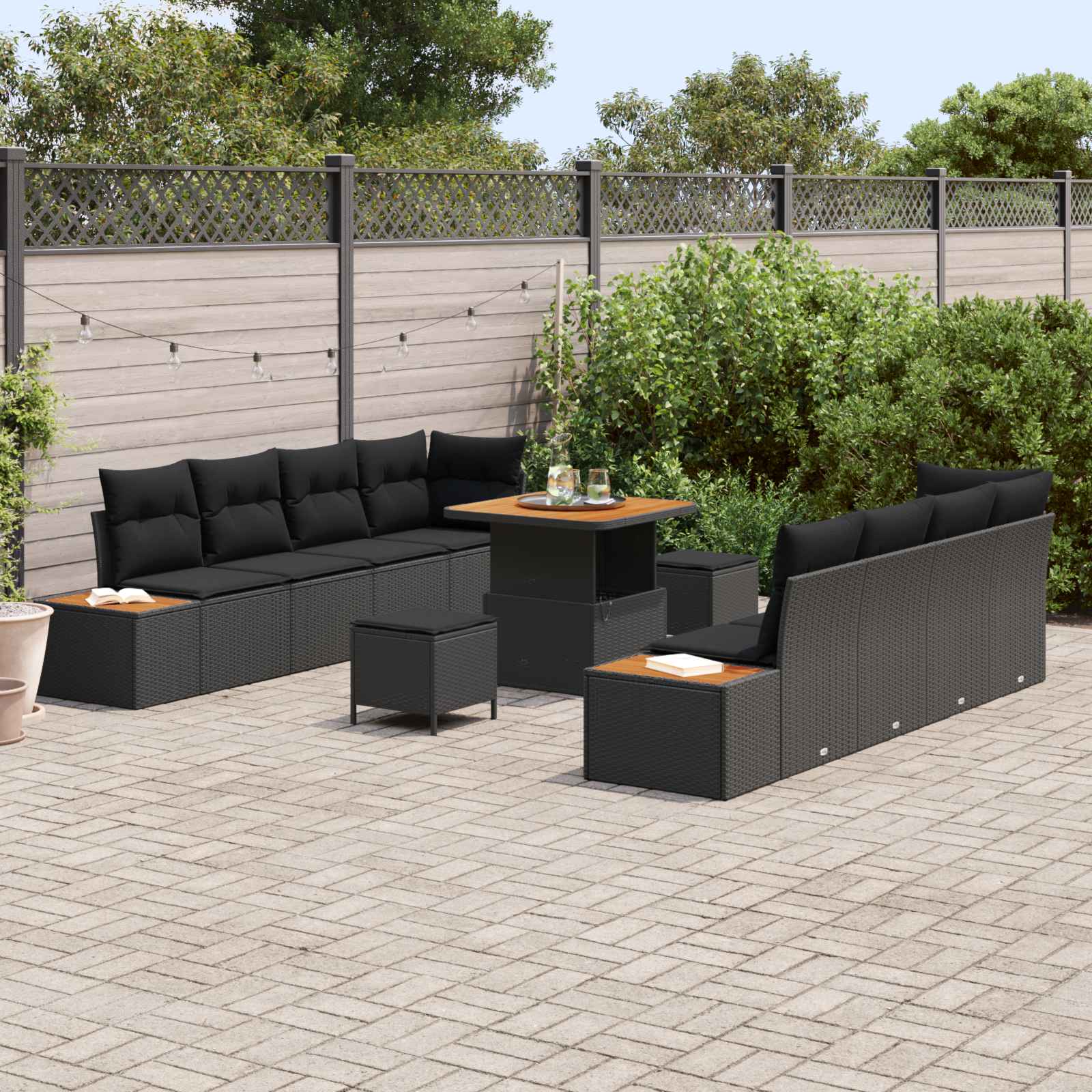 Gartensofa-set 11 stk. 10-Sitzanzahl Schwarz Poly Rattan