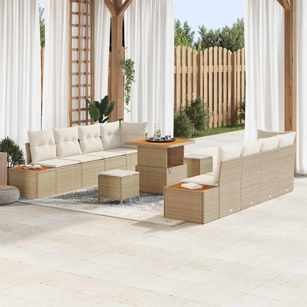 Gartensofa-set 11 stk. 10-Sitzanzahl Beige Poly Rattan