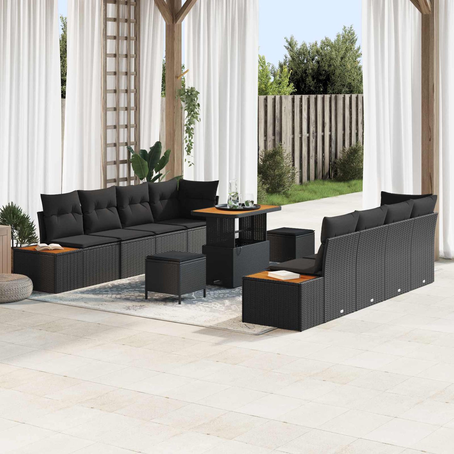 Gartensofa-set 11 stk. 10-Sitzanzahl Schwarz Poly Rattan