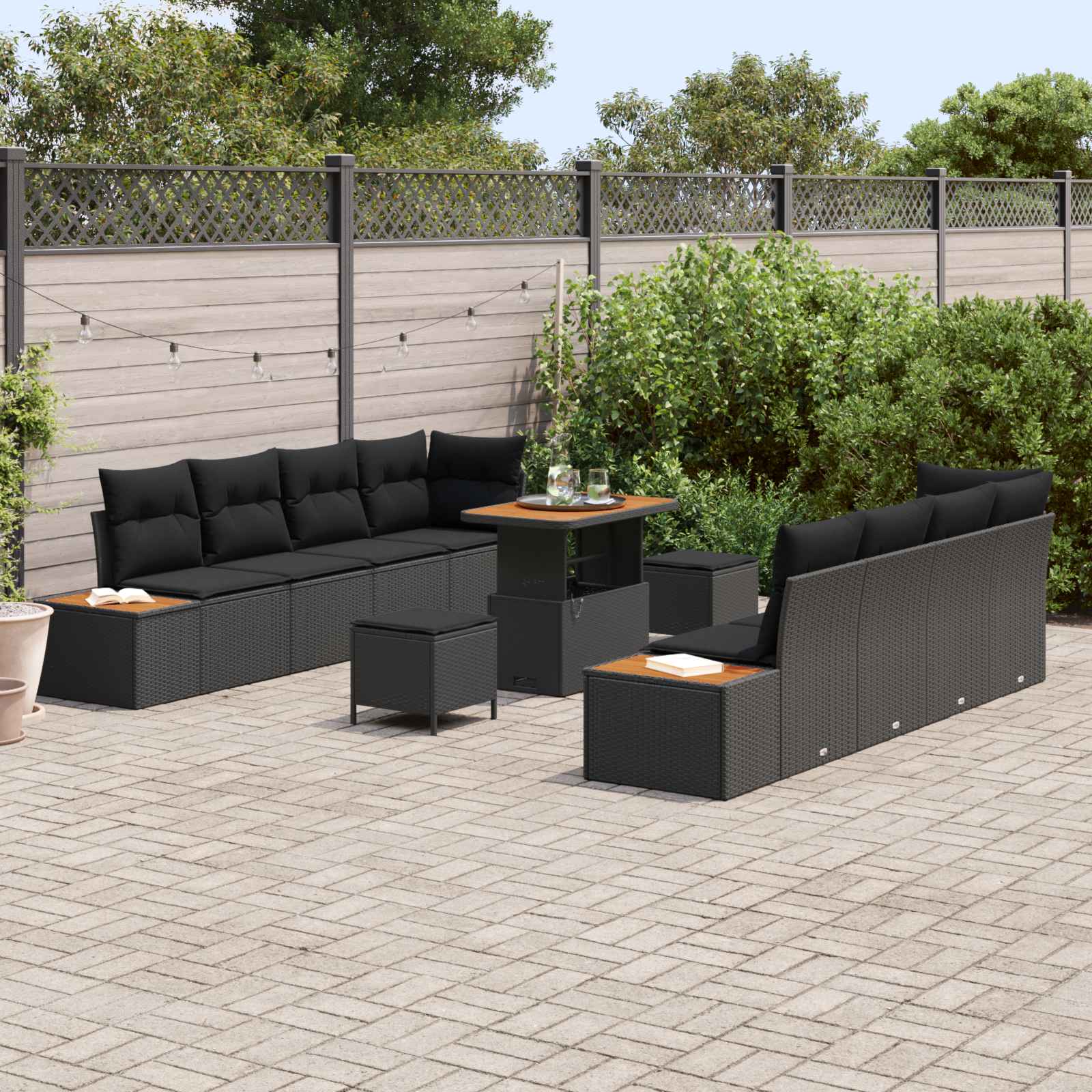 Gartensofa-set 11 stk. 10-Sitzanzahl Schwarz Poly Rattan