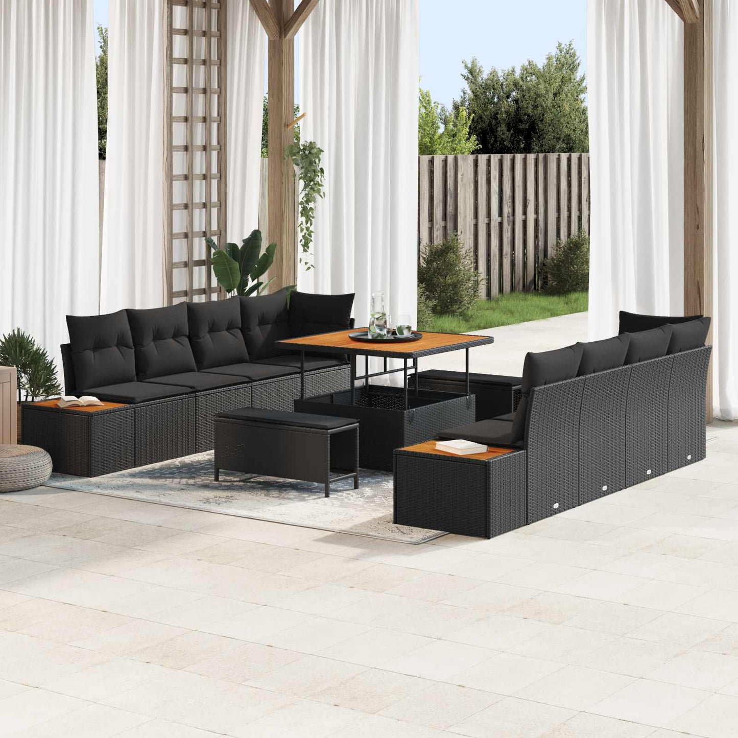 Gartensofa-set 11 stk. 10-Sitzanzahl Schwarz Poly Rattan