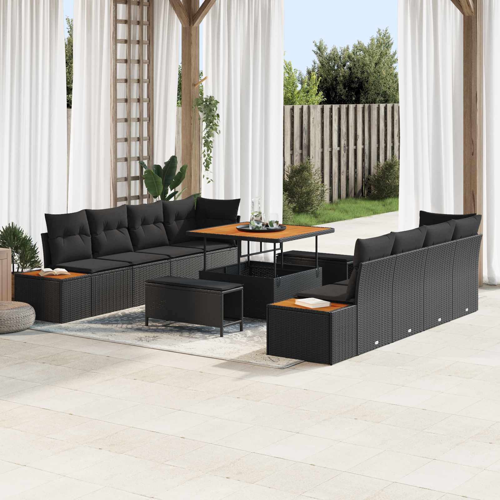 Gartensofa-set 11 stk. 10-Sitzanzahl Schwarz Poly Rattan
