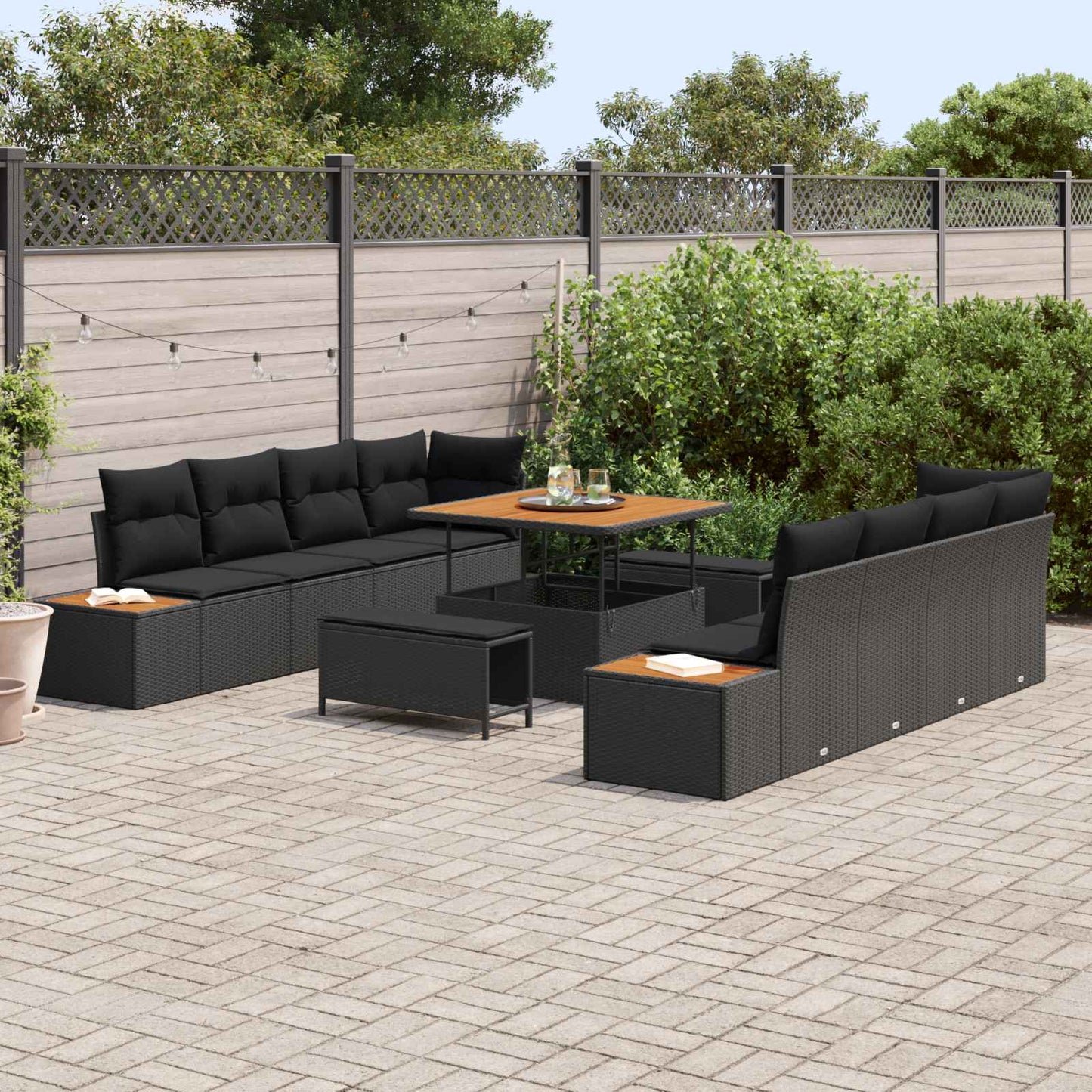 Gartensofa-set 11 stk. 10-Sitzanzahl Schwarz Poly Rattan