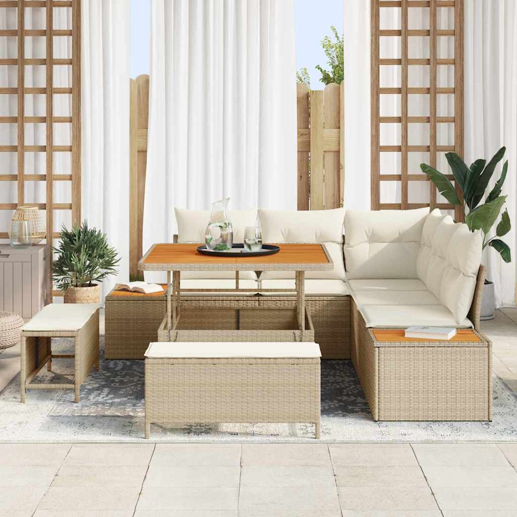 Gartensofa-set 8 stk. 7-Sitzanzahl Beige Poly Rattan