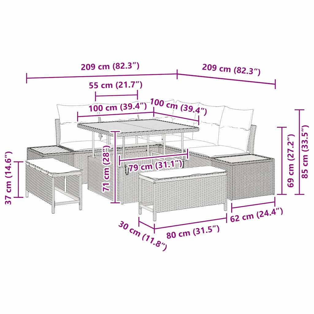 Gartensofa-set 8 stk. 7-Sitzanzahl Beige Poly Rattan