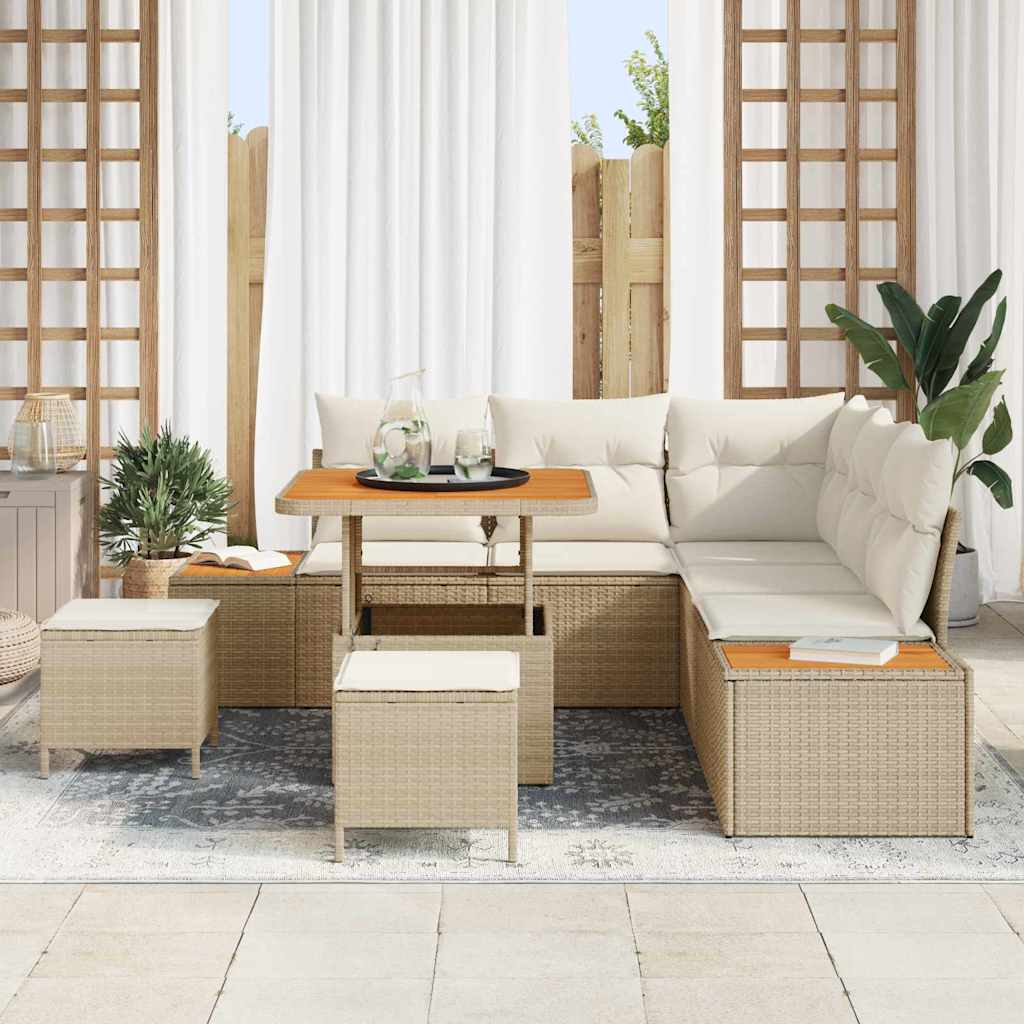 Gartensofa-set 8 stk. 7-Sitzanzahl Beige Poly Rattan