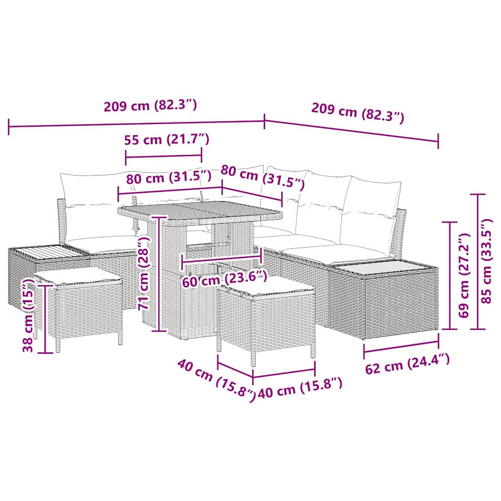 Gartensofa-set 8 stk. 7-Sitzanzahl Beige Poly Rattan