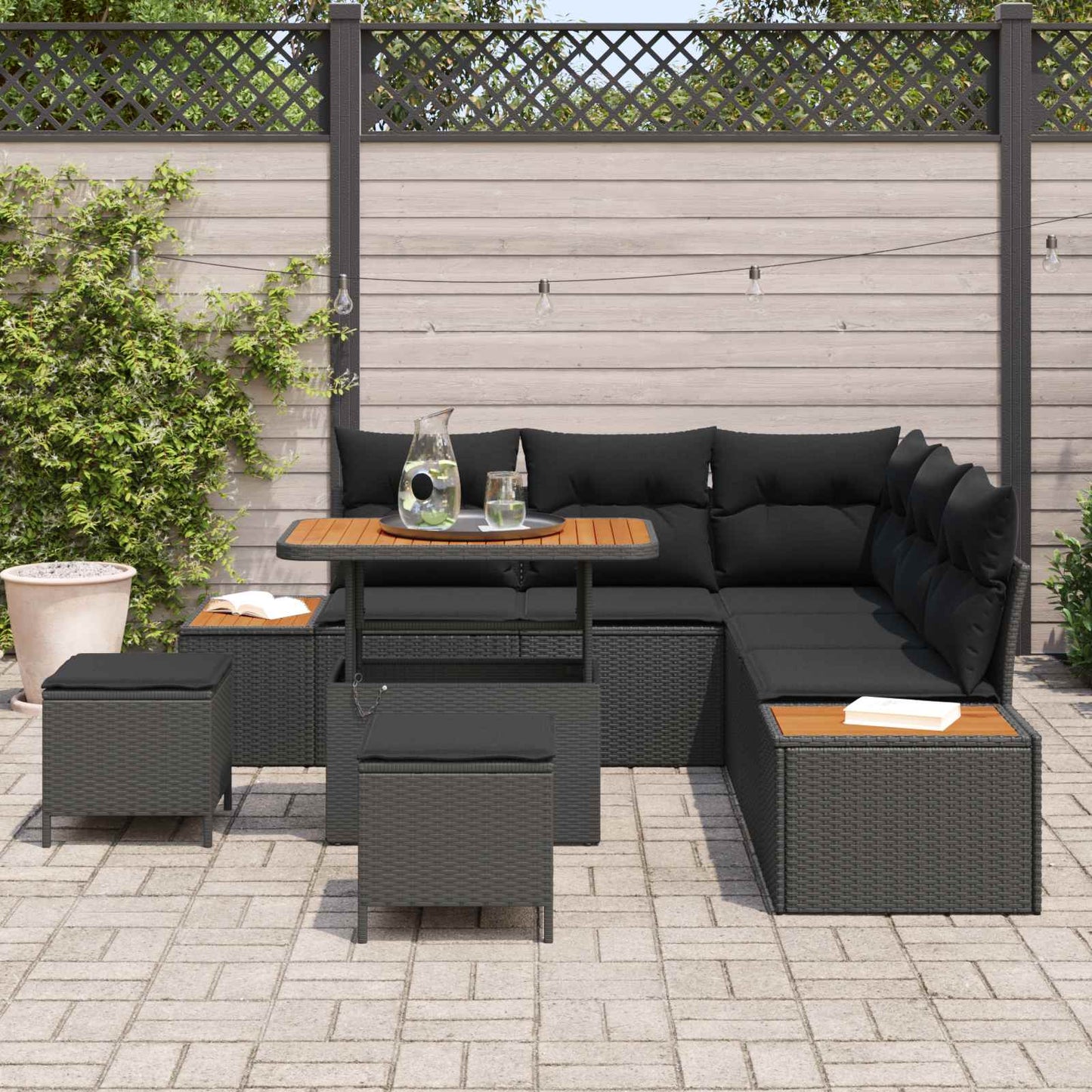 Gartensofa-set mit Kissen 8 pcs Schwarz Poly Rattan