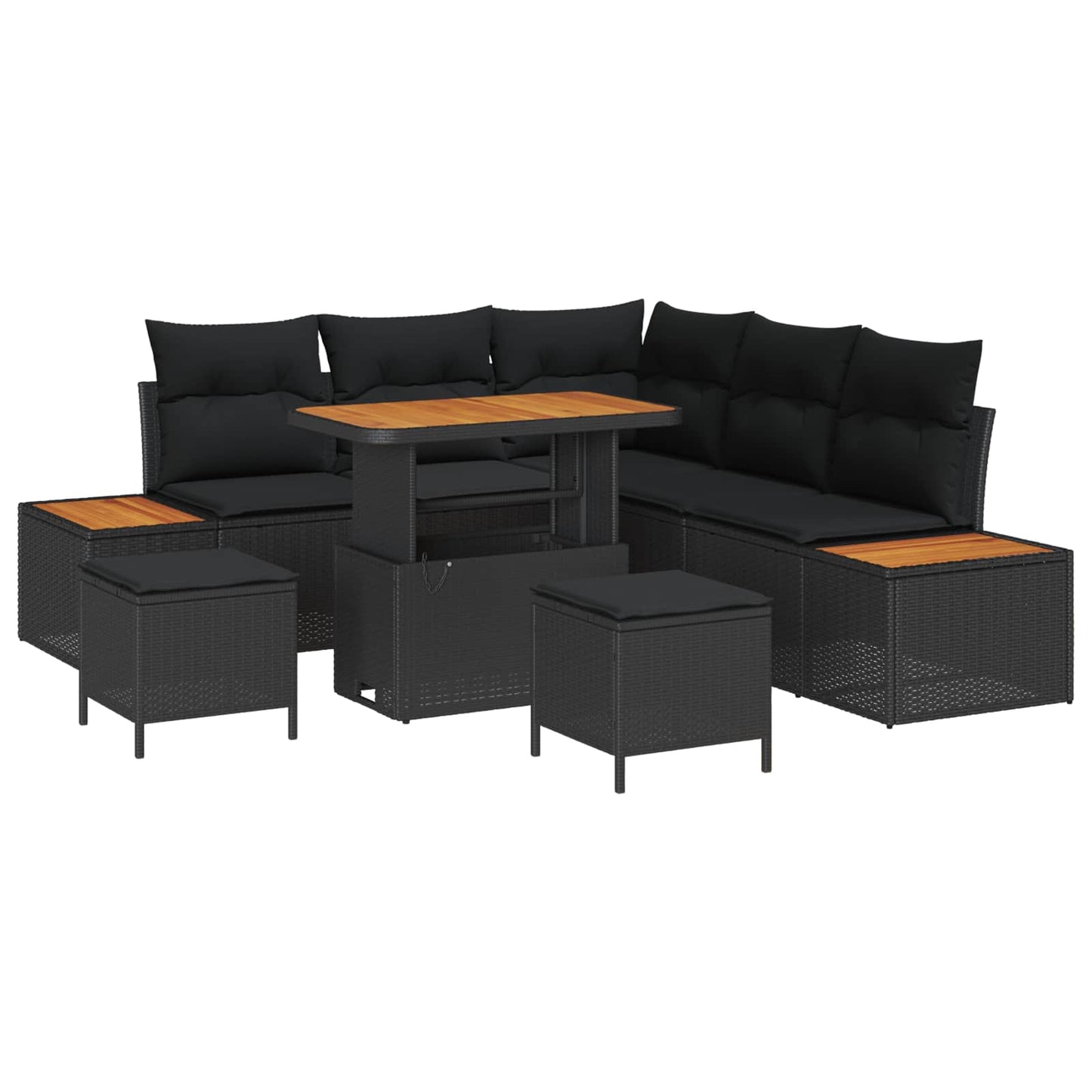 Gartensofa-set mit Kissen 8 pcs Schwarz Poly Rattan