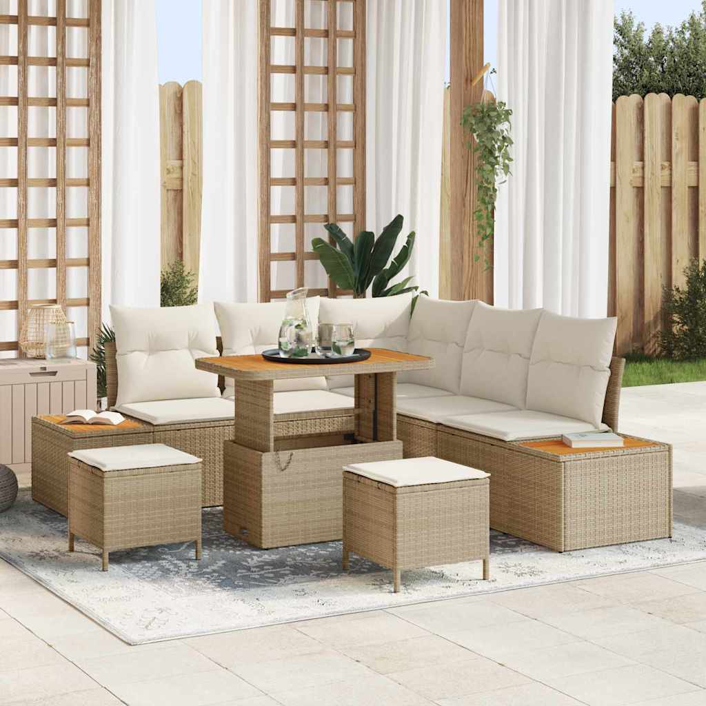 Gartensofa-set 8 stk. 7-Sitzanzahl Beige Poly Rattan