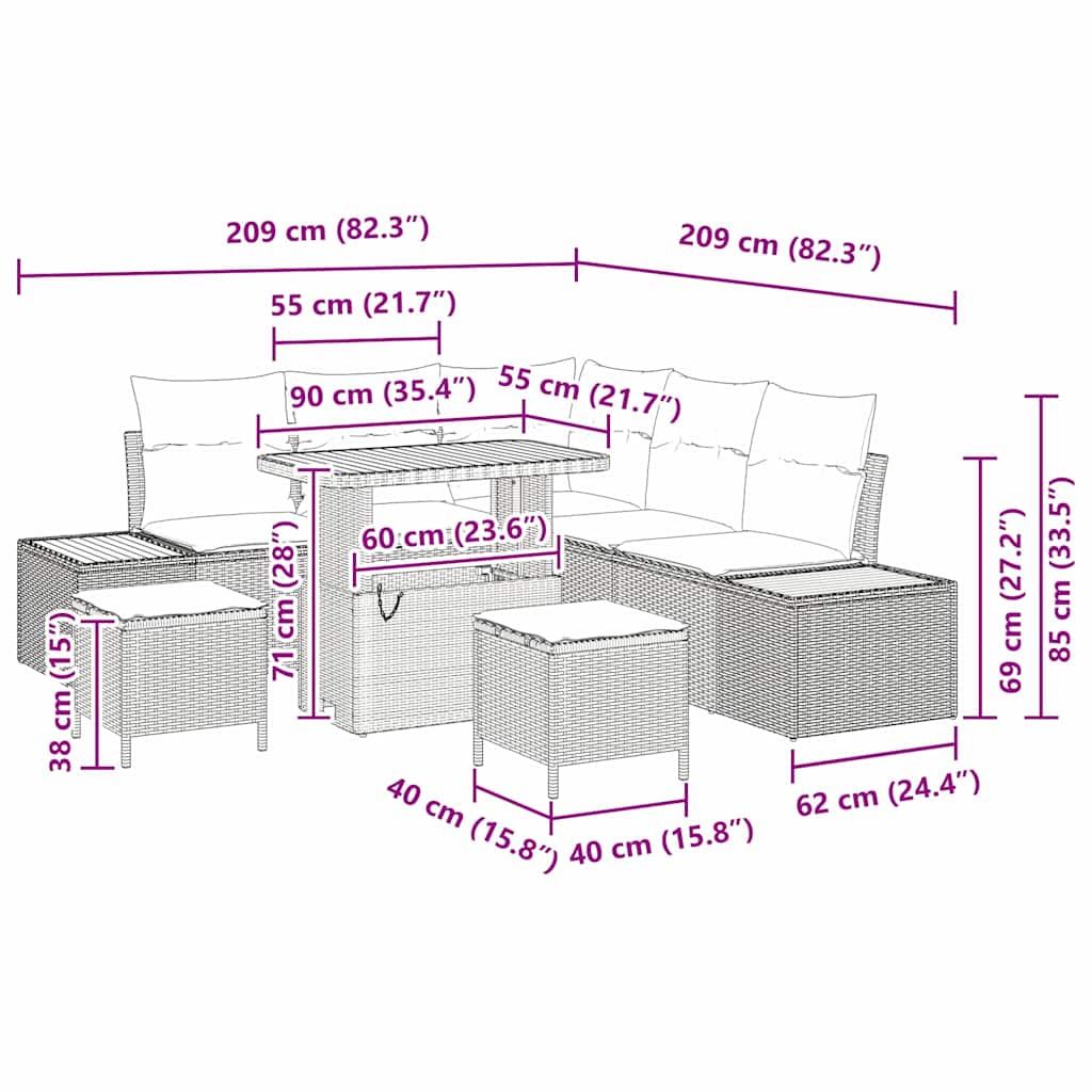 Gartensofa-set 8 stk. 7-Sitzanzahl Beige Poly Rattan